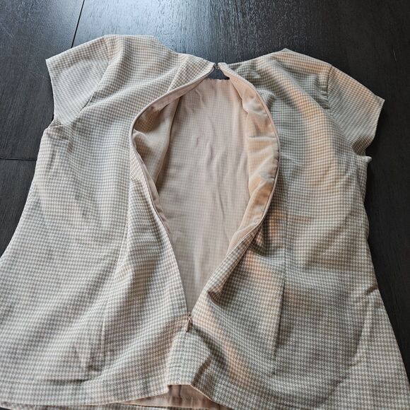 Ann Taylor Tan Houndstooth Knit Peplum Top Career Work Office Lined Size 14 - Picture 9 of 10